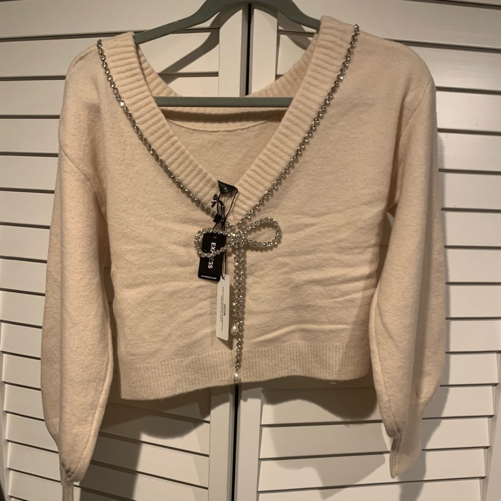 Express Bow Embellished Convertible Sweater